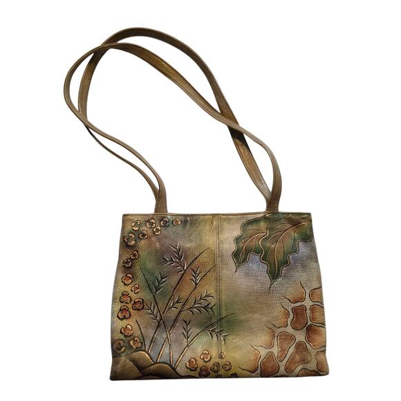 Anuschka Hand-Painted Leather Handbag Purse LG Animal Print Floral Art-to-wear - Picture 1 of 16